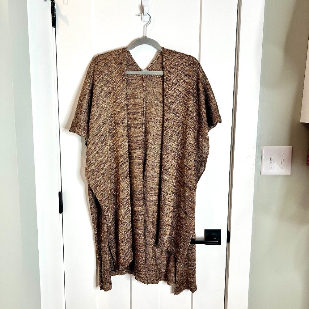 Chico's Tan Brown Metallic Knit Wrap Sweater Duster Cardigan No Size One Size